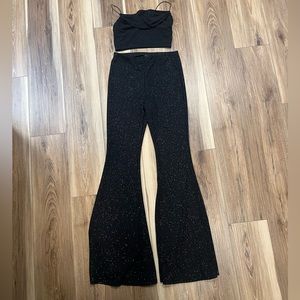 Sparkle black top and bell bottom pants set
